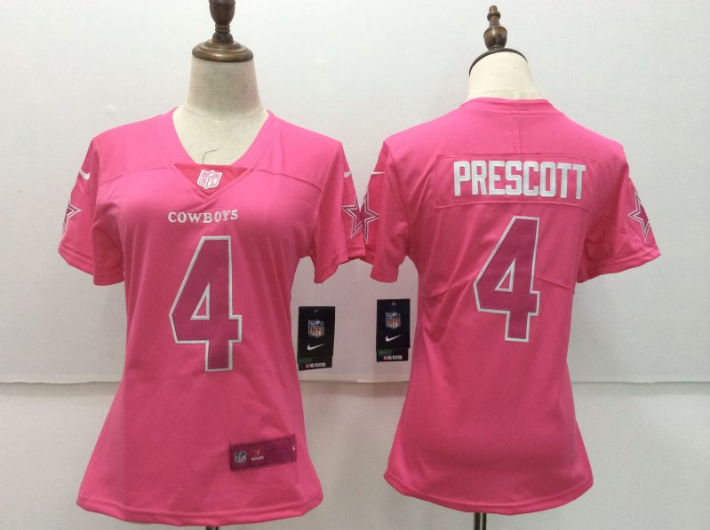 Women Dallas cowboys 4 Prescott pink Nike Vapor Untouchable Limited NFL Jerseys